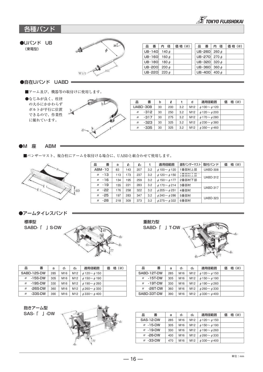 自在バンド Uバンド M座 ABM アームタイレスバンド
