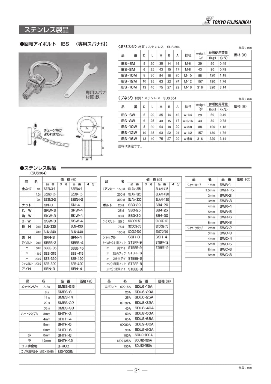 回転アイボルト ステンレス製品