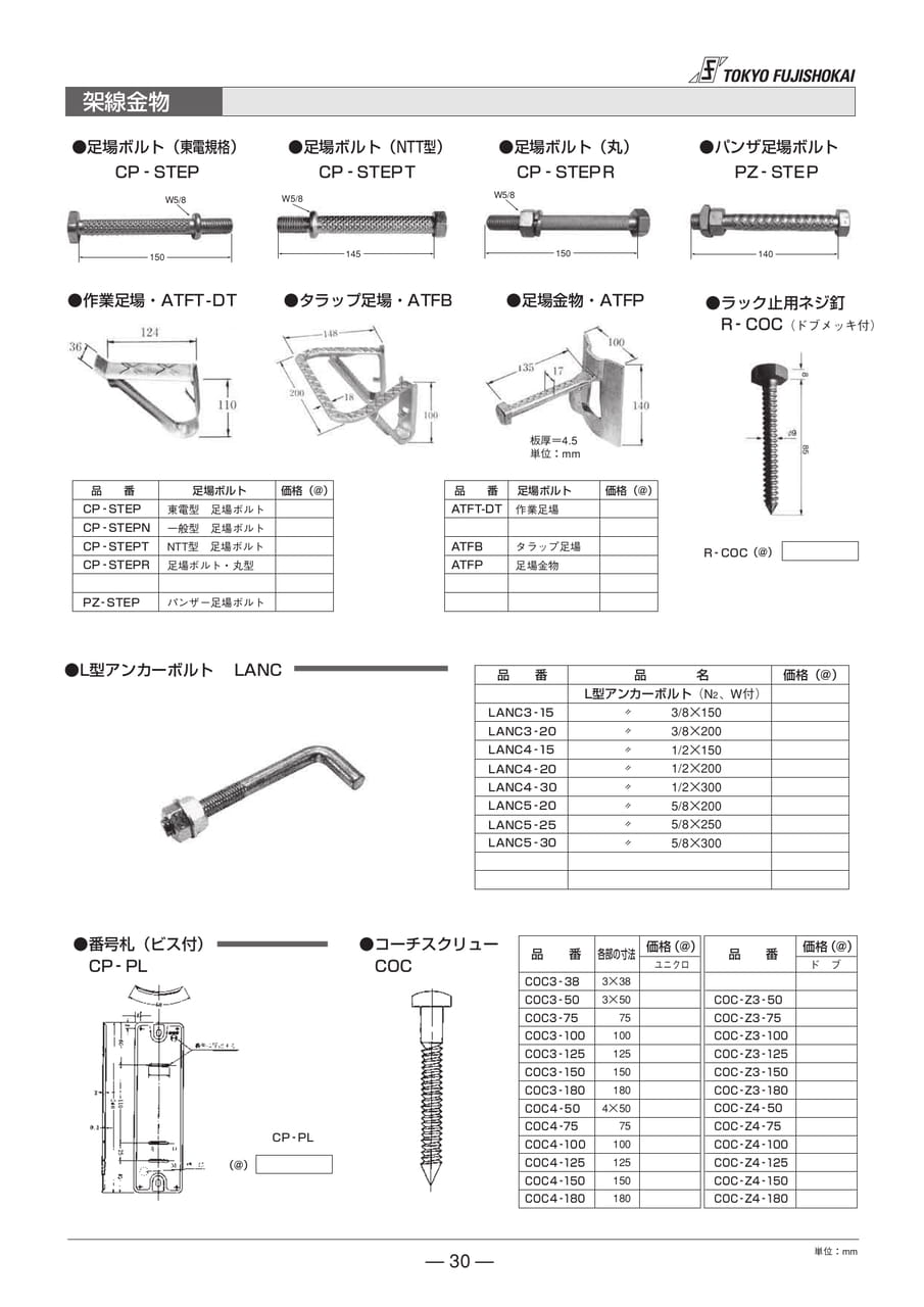 足場ボルト L型アンカーボルト 番号札