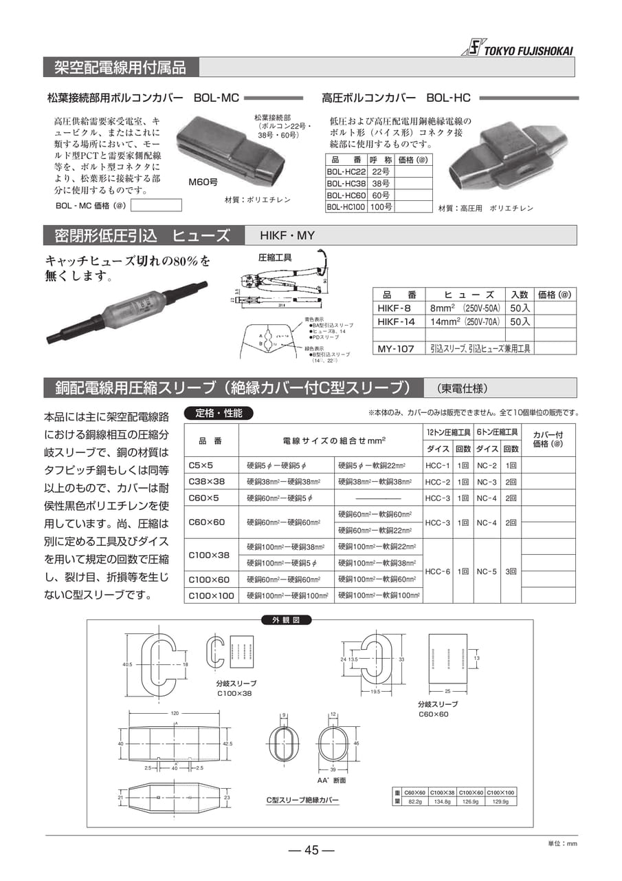 架空配電線用付属品 ヒューズ スリーブ