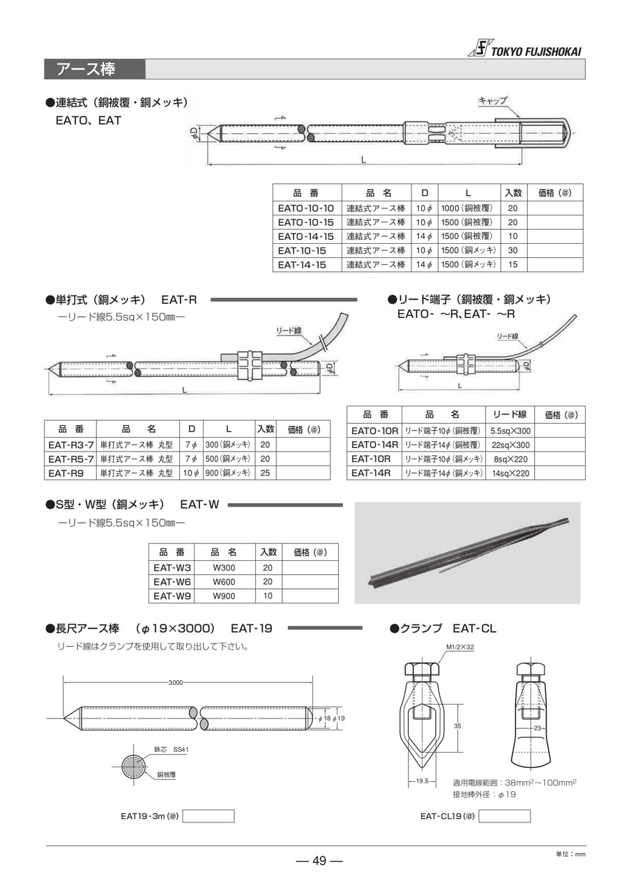 アース棒 連結式 単打式 銅メッキ 長尺アース棒