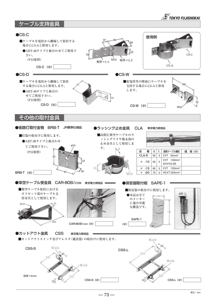 ケーブル支持金具