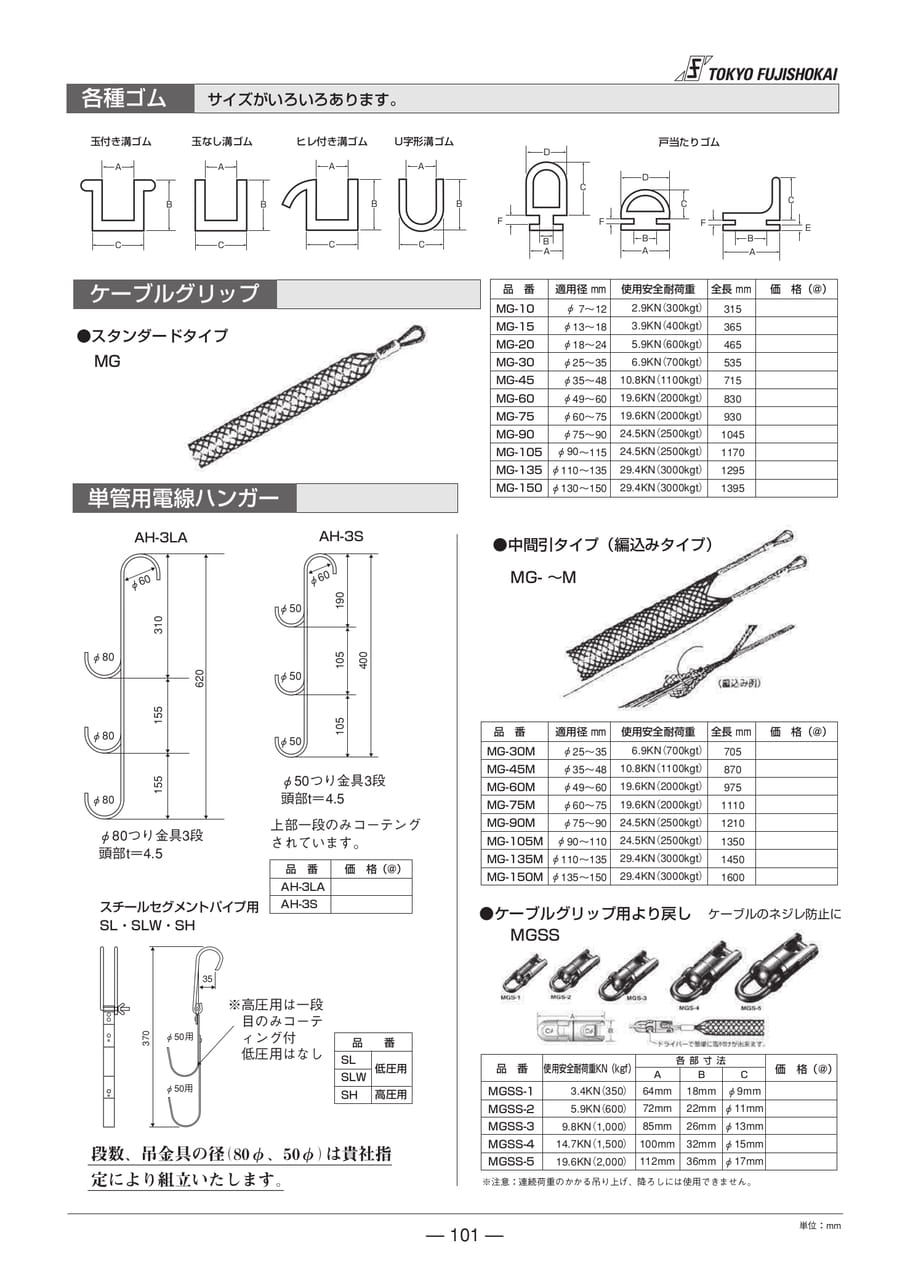 各種ゴム・ケーブルグリップ・単管用電線ハンガー