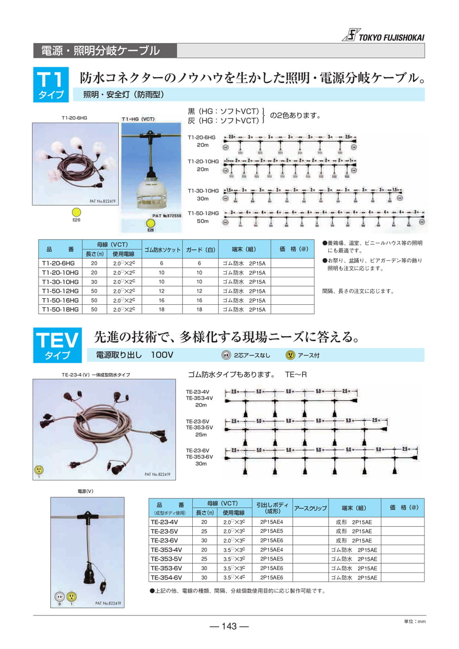 電源・照明分岐ケーブル
