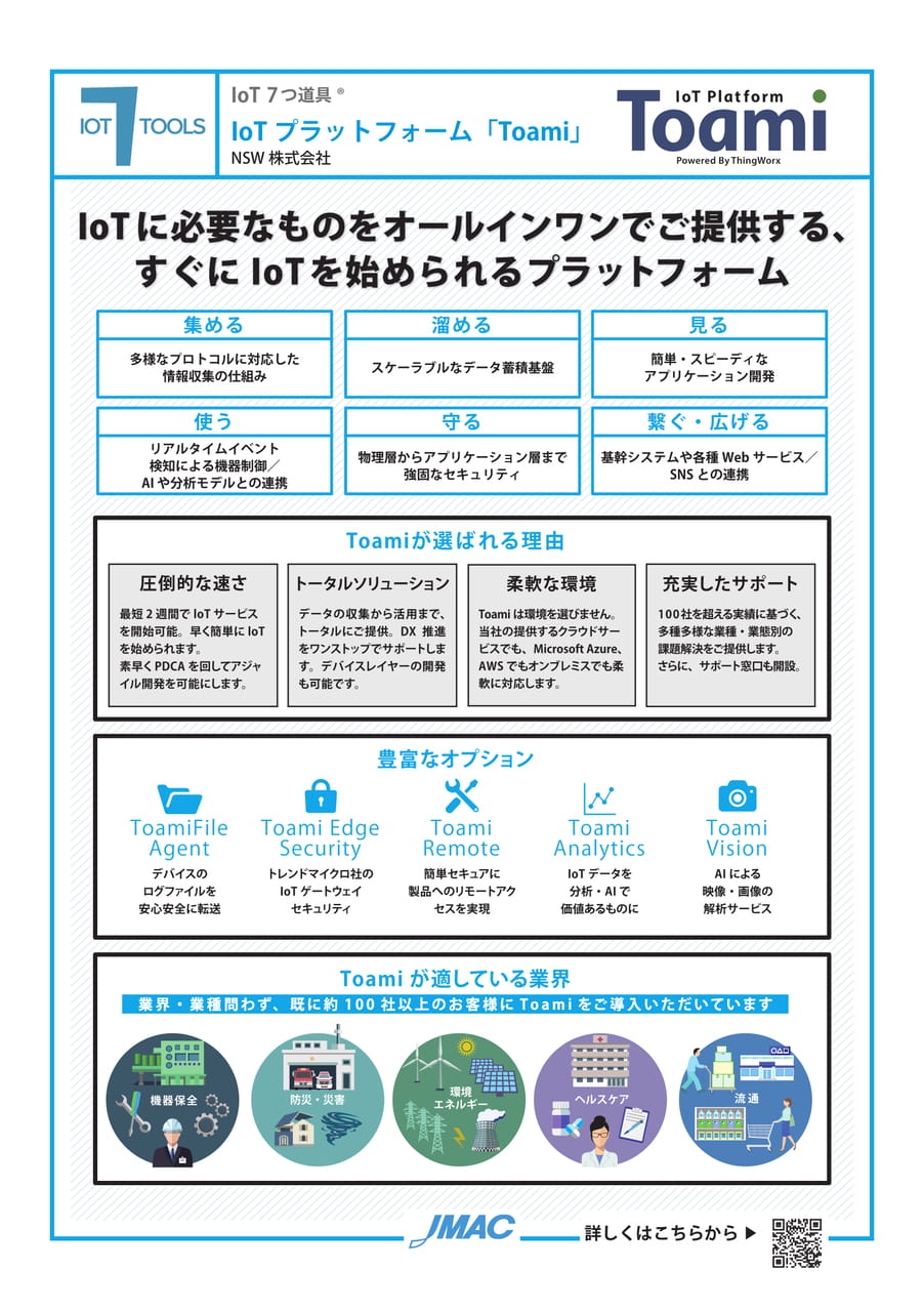 IoTプラットフォーム「Toami」 （NSW株式会社）