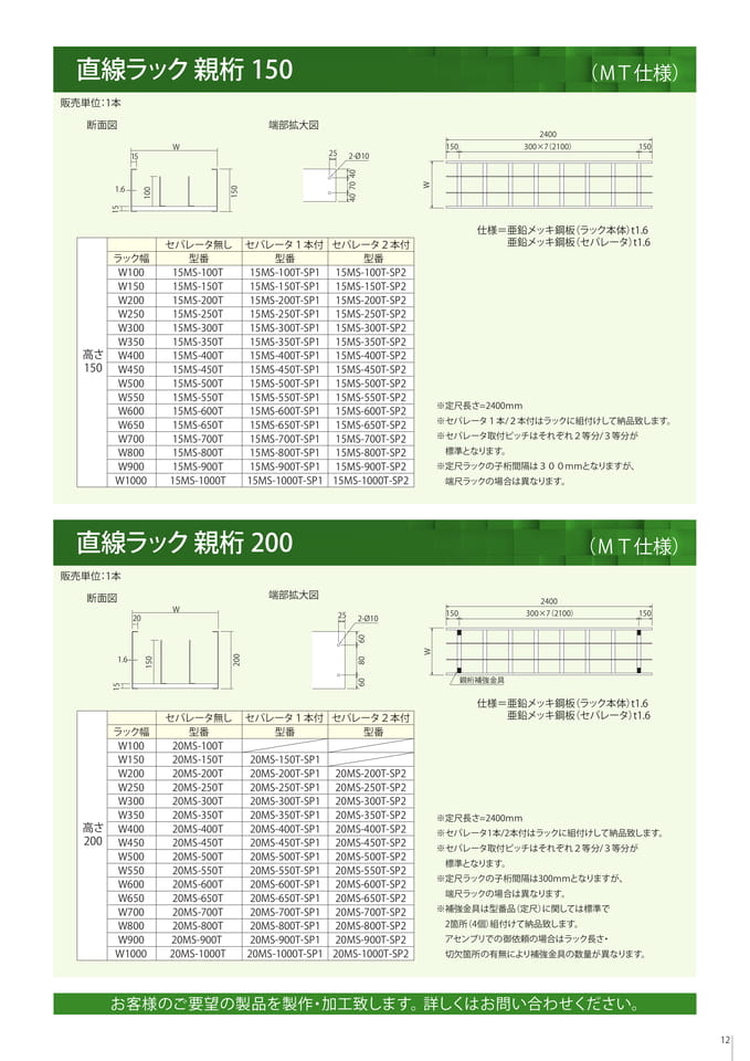 直線ラック親桁150/200
