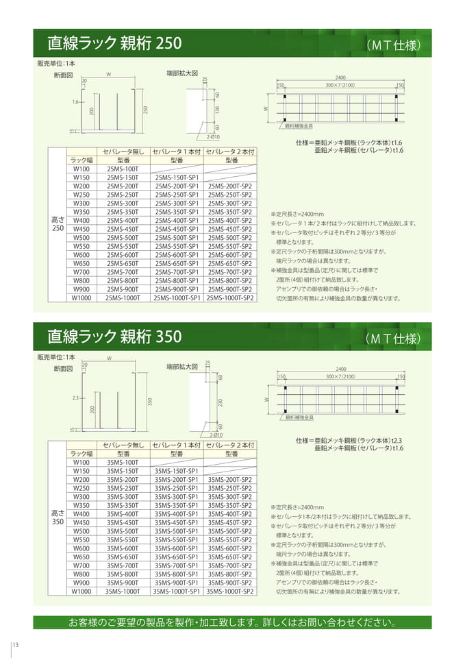 直線ラック親桁250/350
