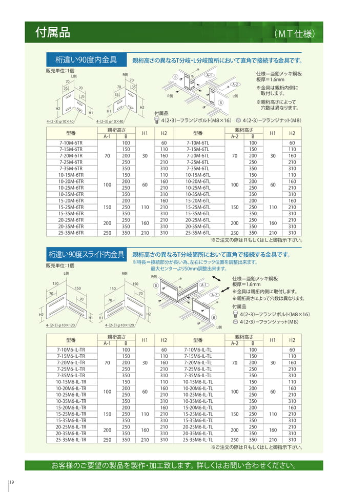 付属品　桁違い90度内金具/桁違い90度スライド内金具