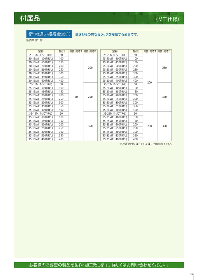 付属品　桁・幅違い接続金具（1）