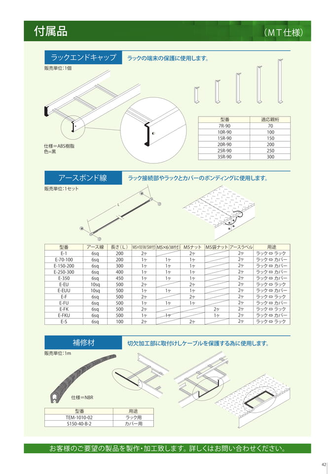 付属品　ラックエンドキャップ/アースボンド線/補修材