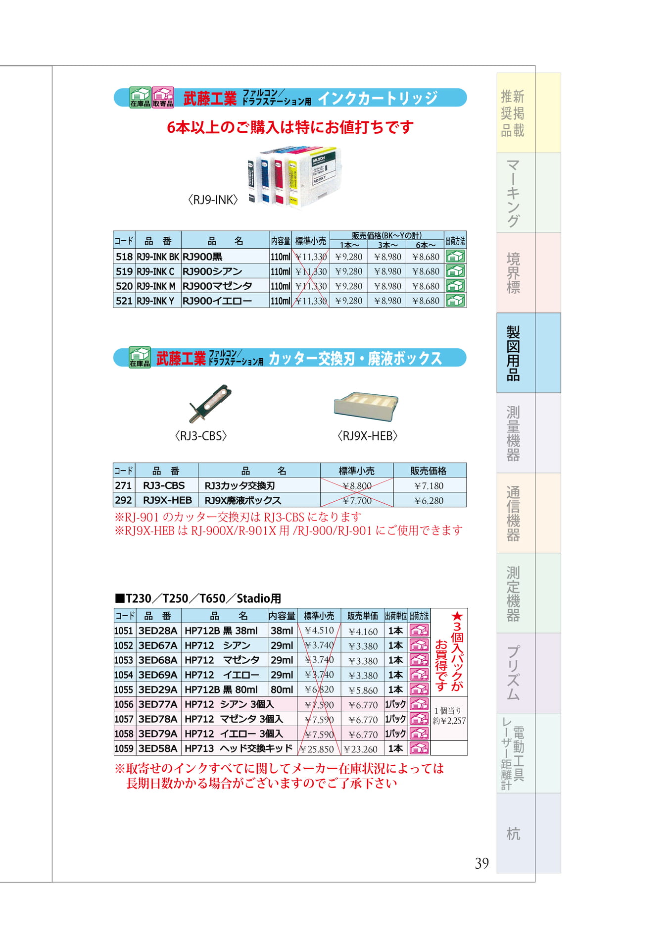 P.39 プリンター関連① 武藤工業インク類・HPインクカートリッジ