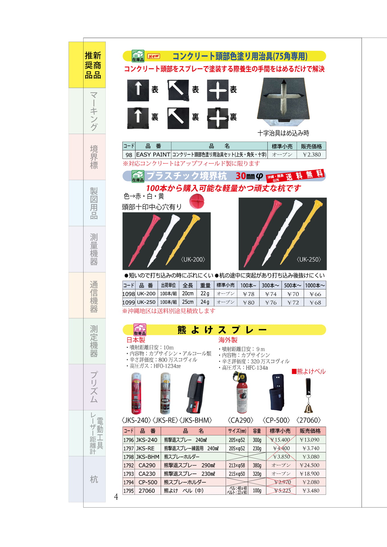 P.04　コンクリート色塗ジグ　表示杭　熊スプレー