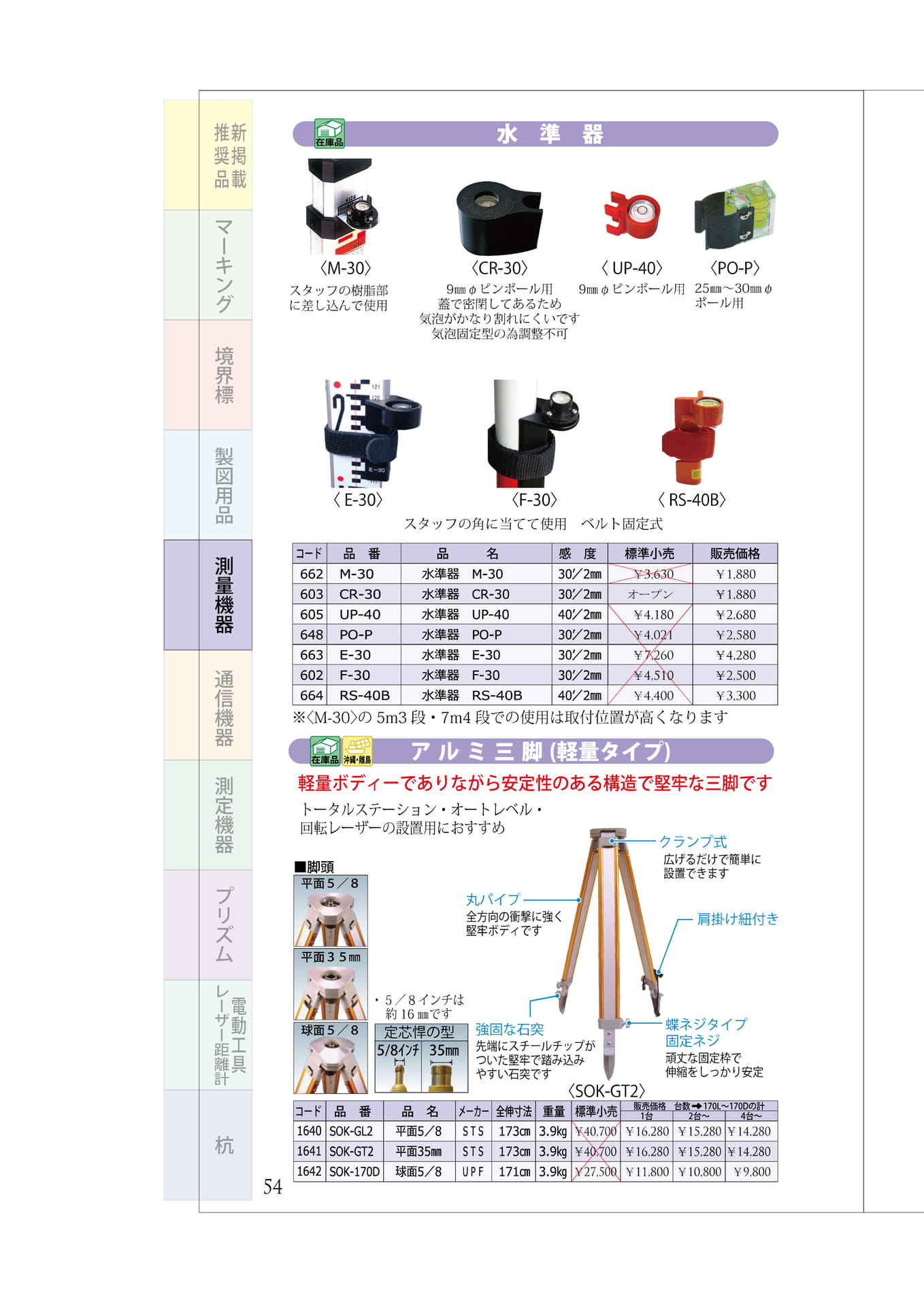 P.54　水準器　軽量アルミ三脚