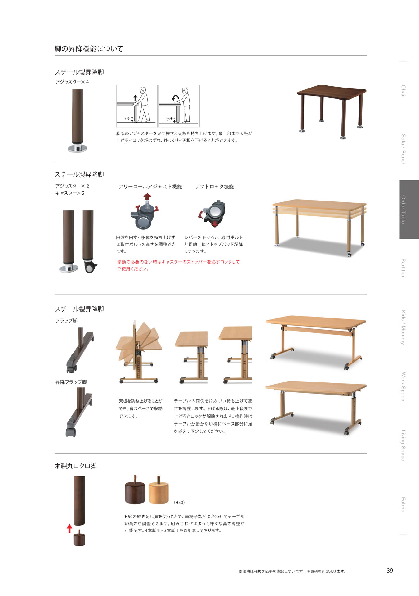 脚の昇降機能について