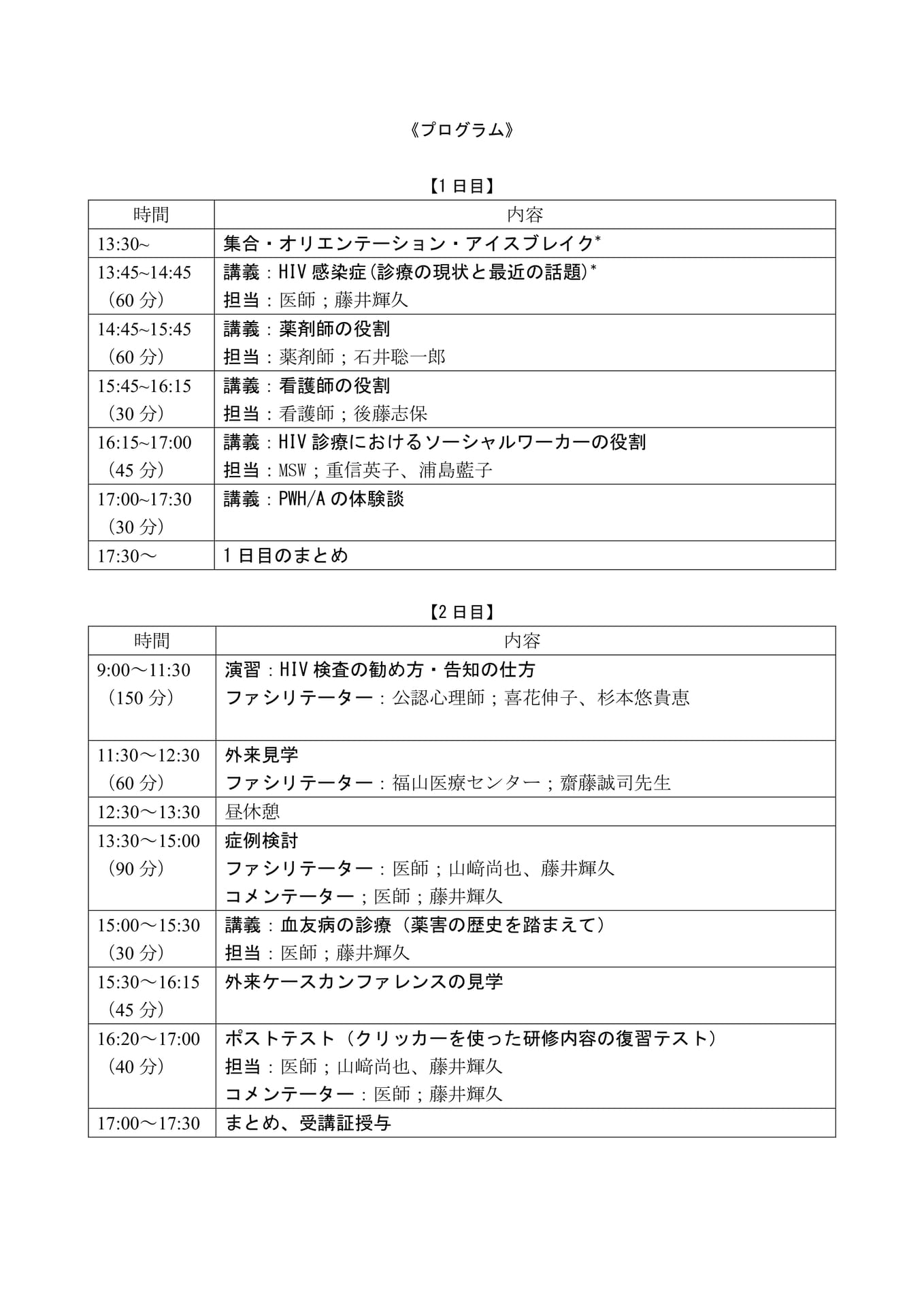 プログラム（目次）