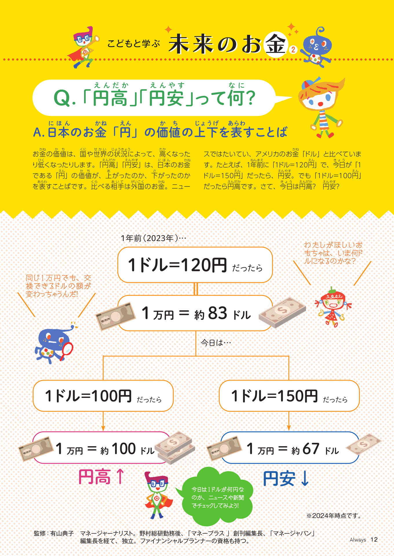 Page 12　こどもと学ぶ未来のお金　「円安」「円高」って何？