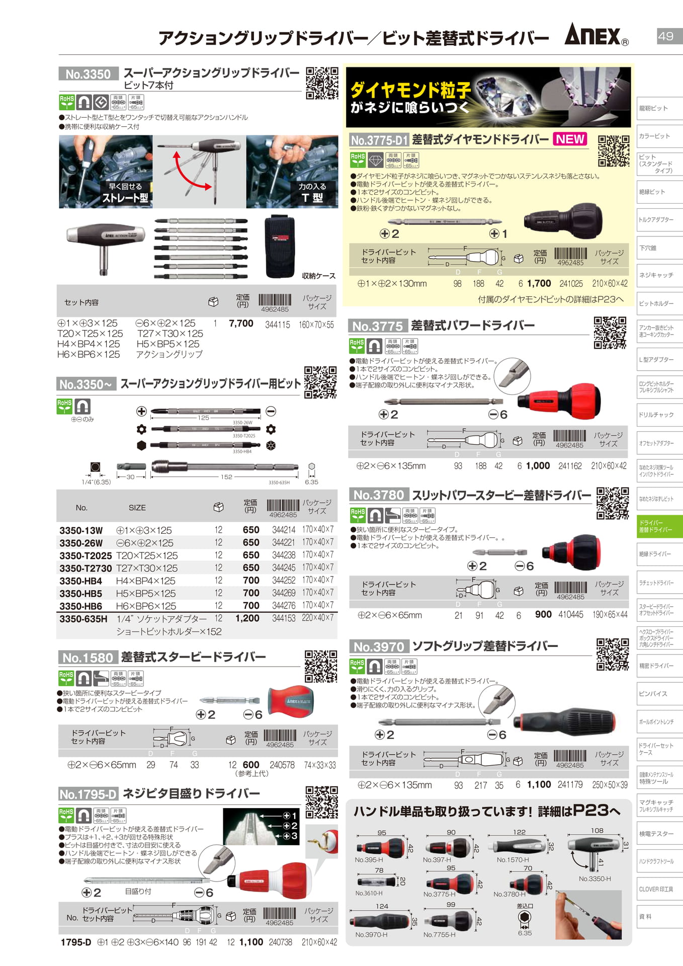 アクショングリップドライバー／ビット差替式ドライバー		