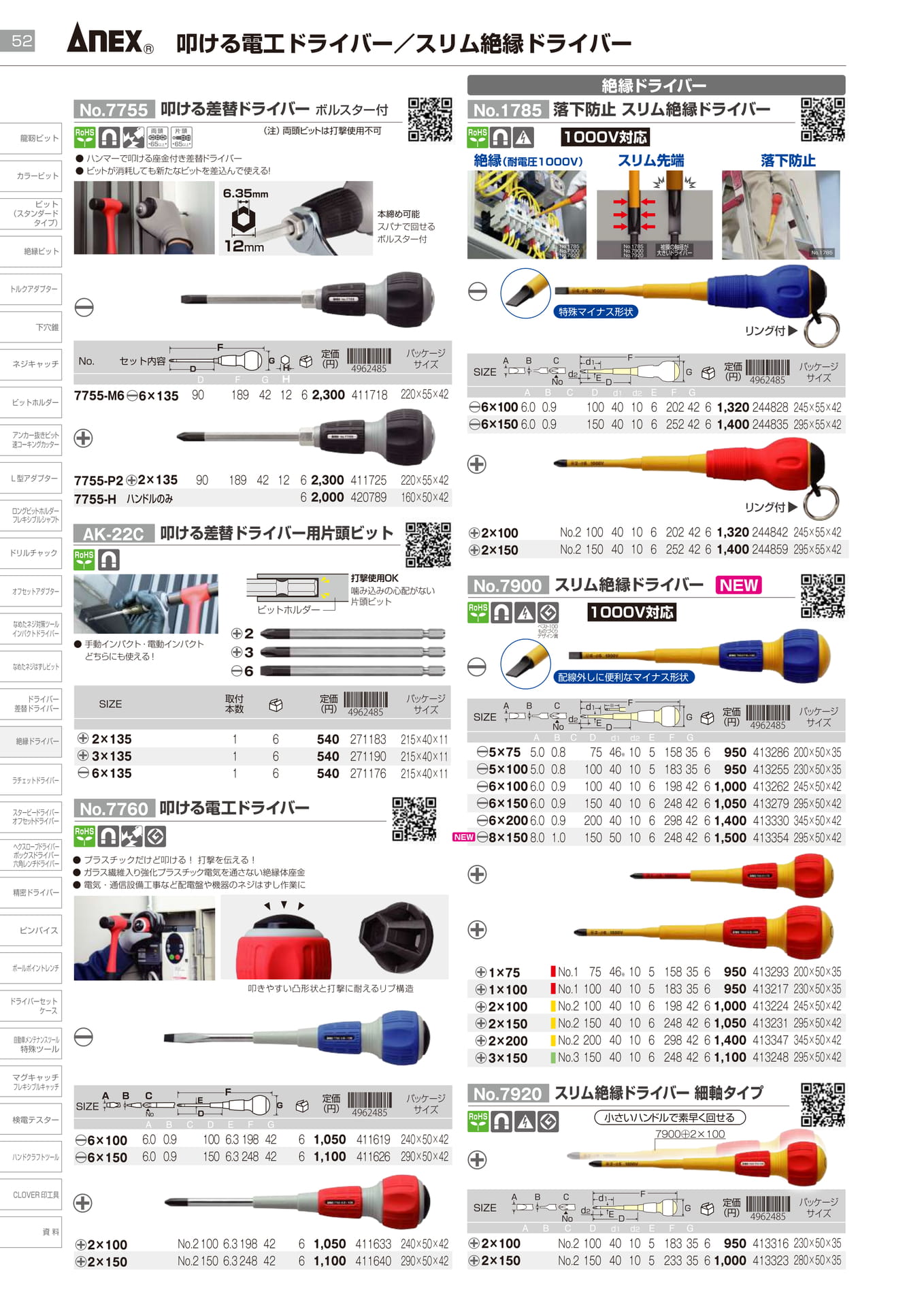 叩ける電工ドライバー／スリム絶縁ドライバー		
