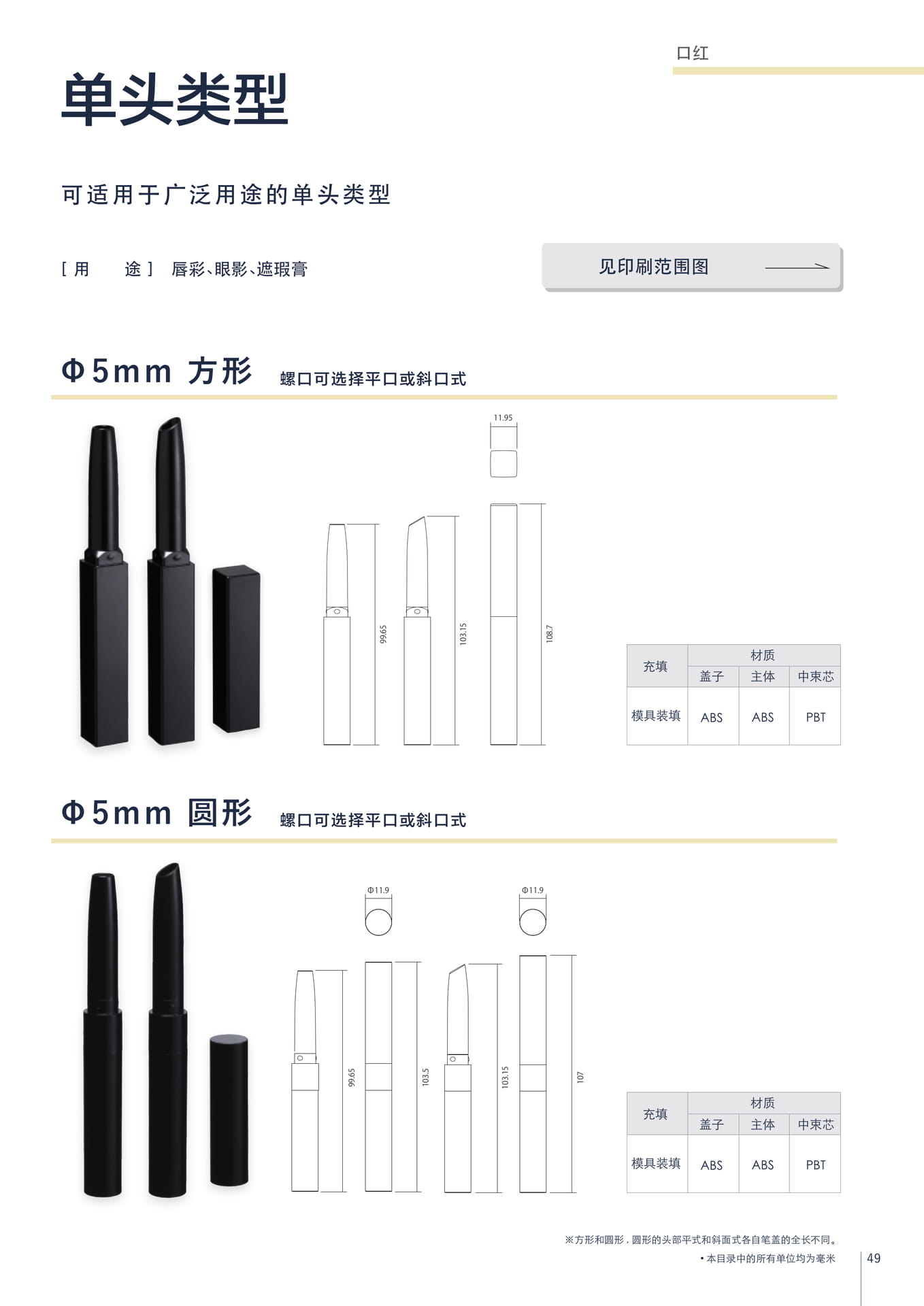 单头笔类型
