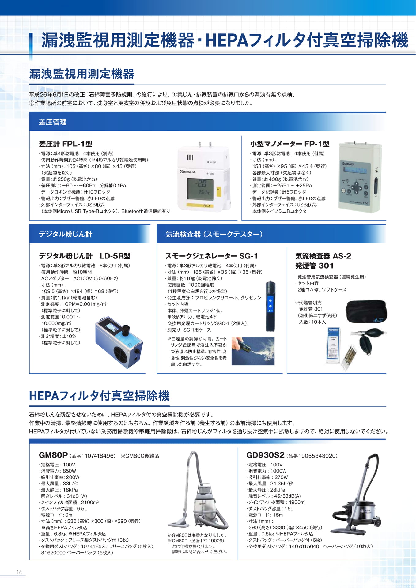 P16:漏洩監視測定機器/HEPAフィルタ付真空掃除機