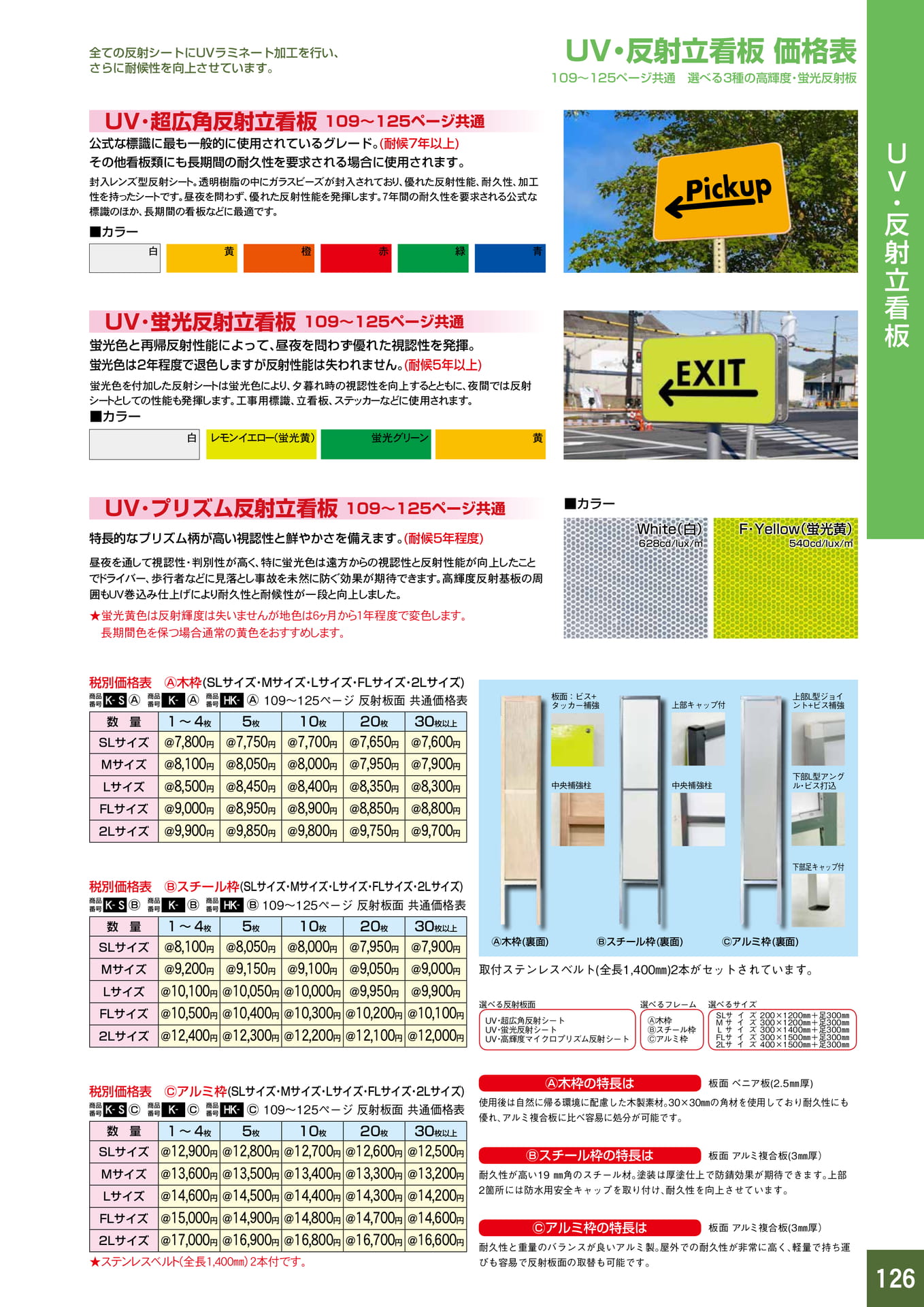 P126.反射立看板 価格表