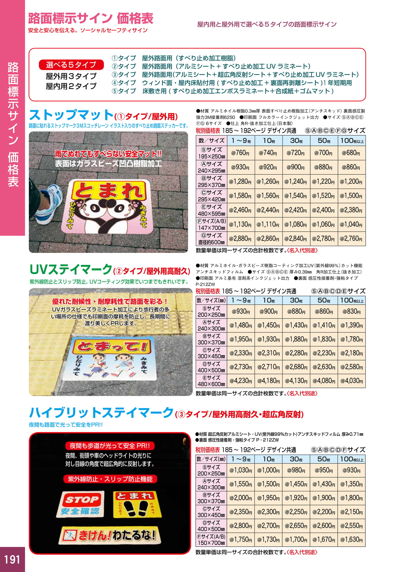 P191.路面標示サイン 価格表