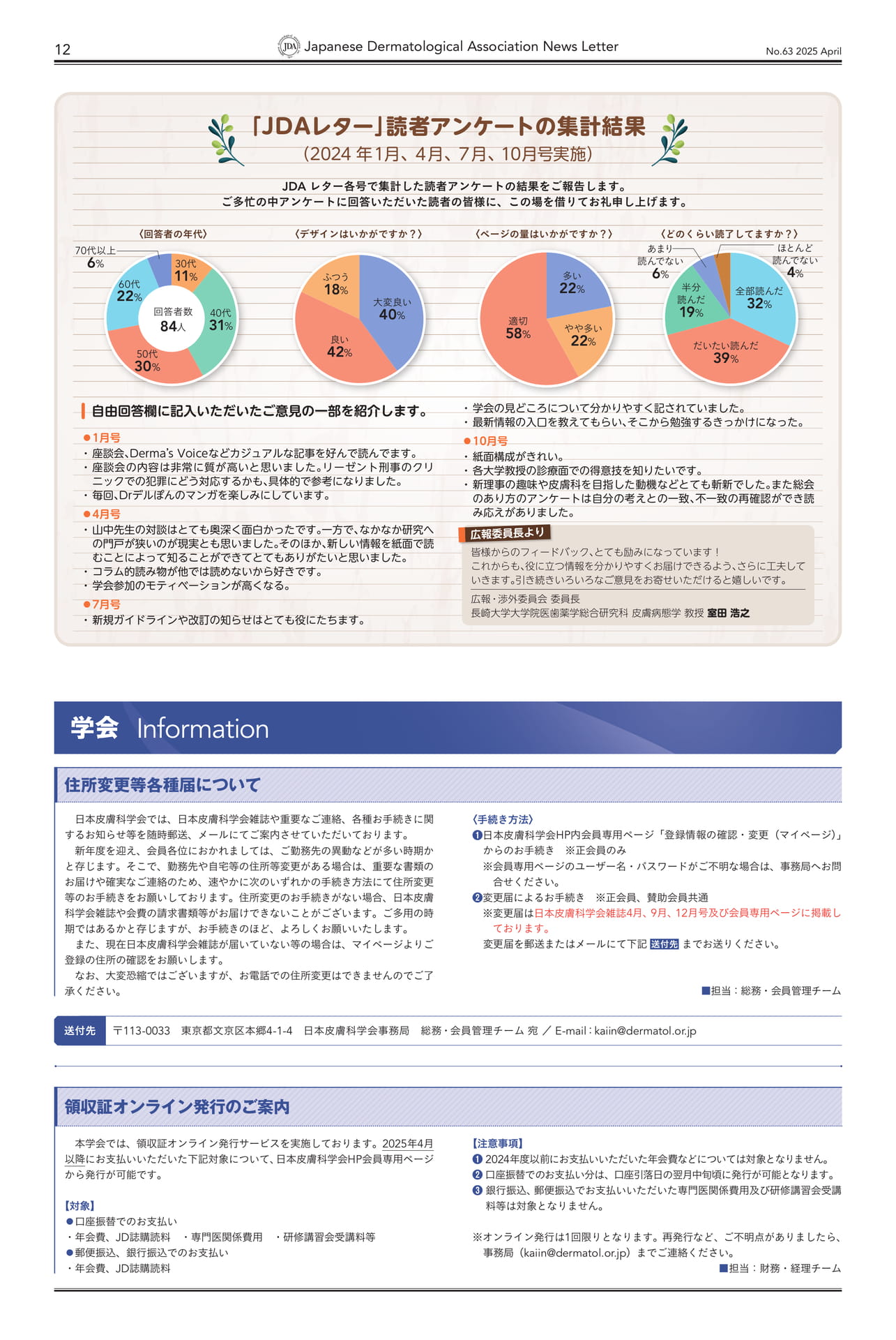 Page 12 「JDAレター」読者アンケートの集計結果/学会Information