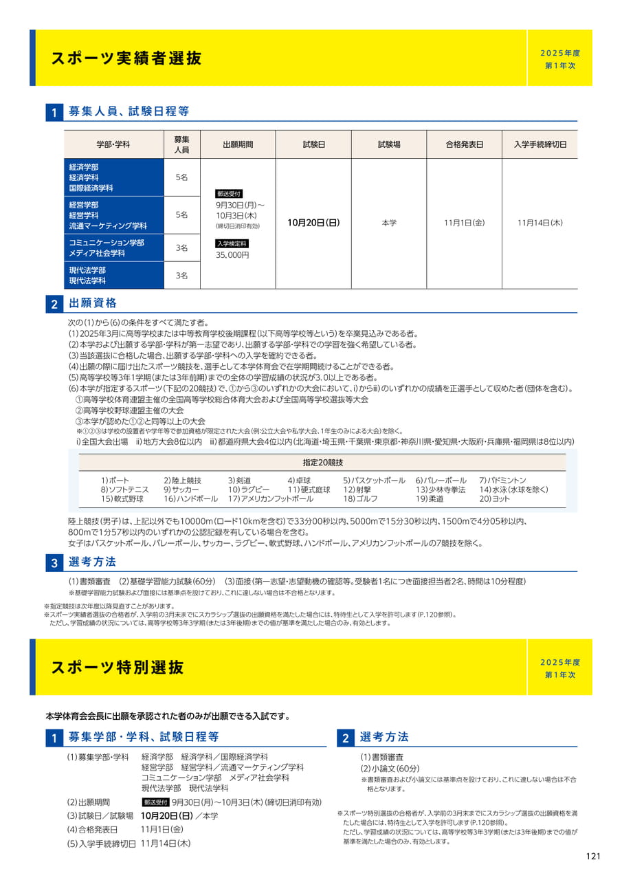 121　スポーツ実績者選抜・スポーツ特別選抜