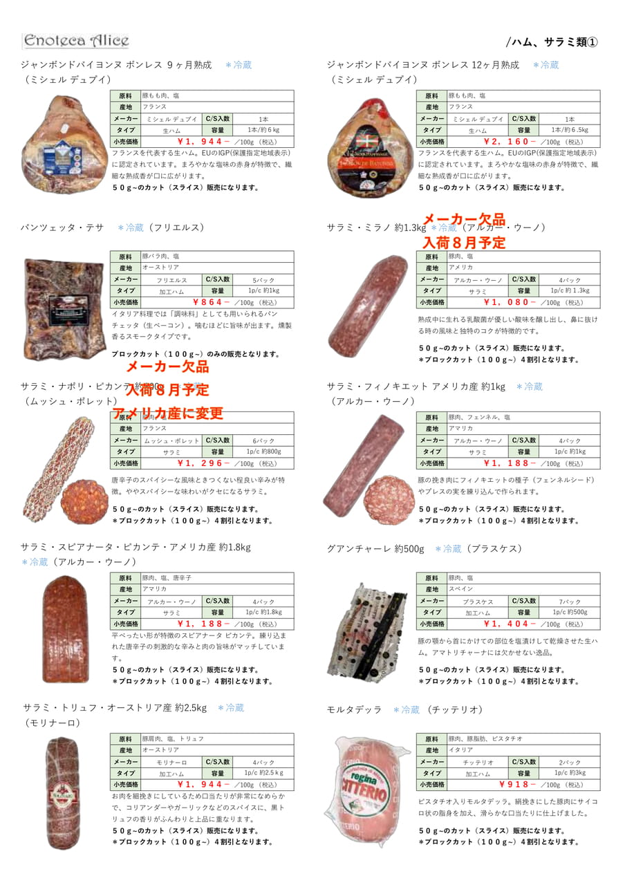 ハム・サラミ類①
