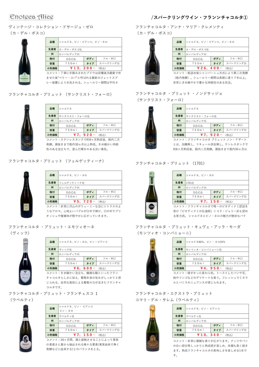スパークリングワイン・フランチャコルタ①