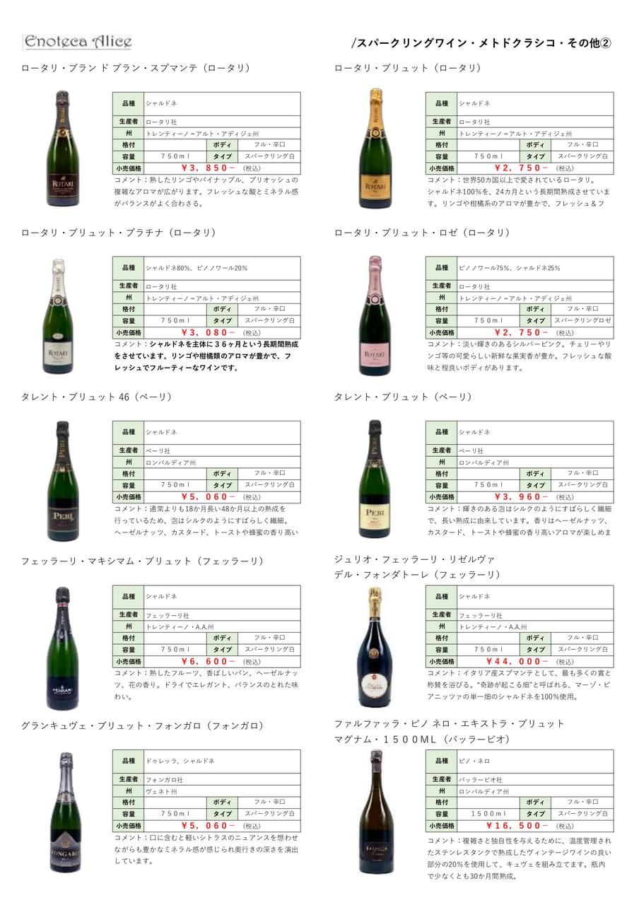 スパークリングワイン・メトドクラシコ・その他②