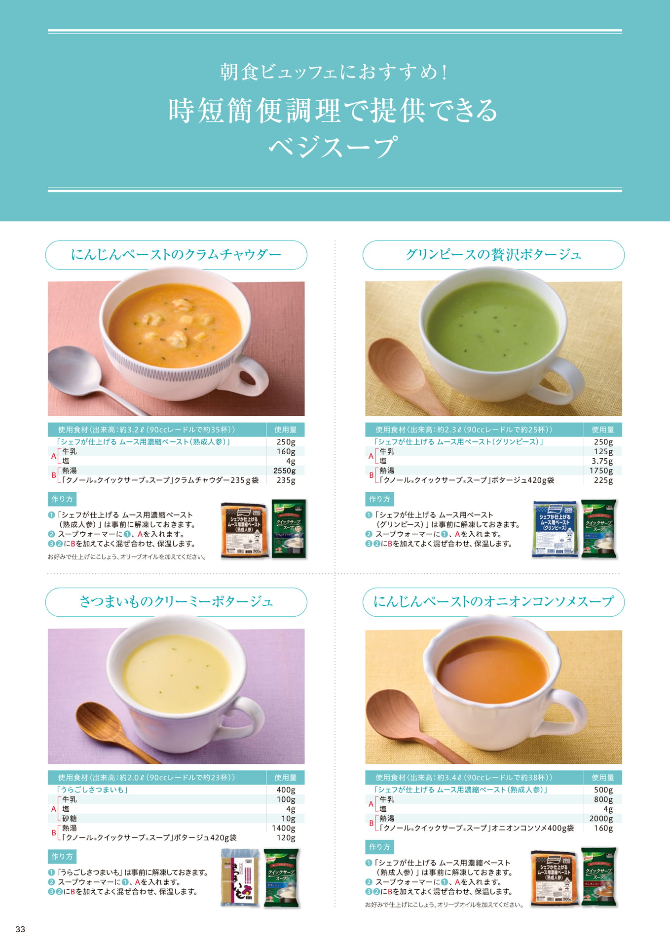 朝食ビュッフェにおすすめ!時短簡便調理で提供できるベジスープ①