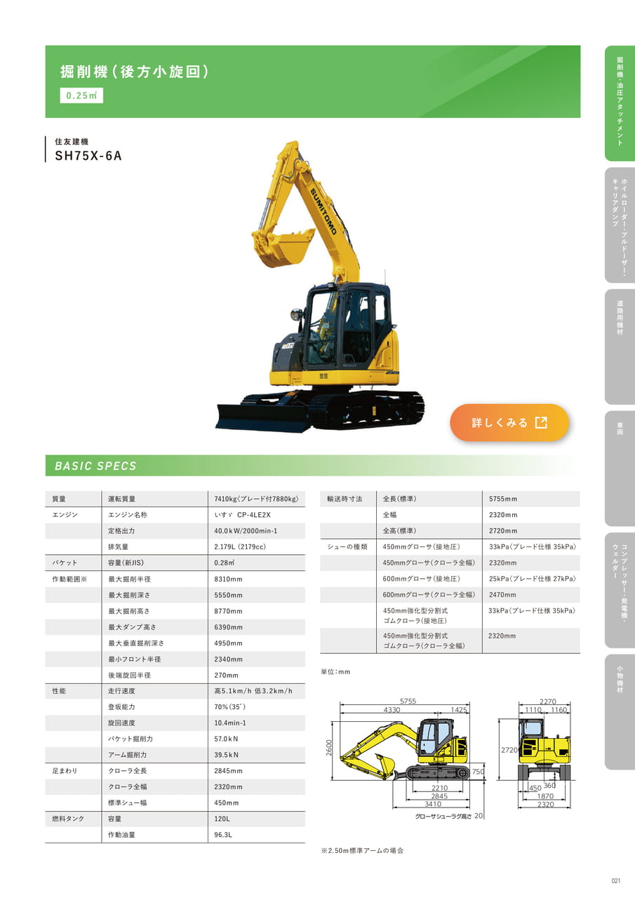 p21 掘削機（後方小旋回）