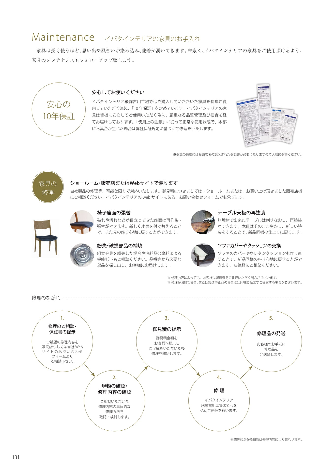 家具の保証・修理