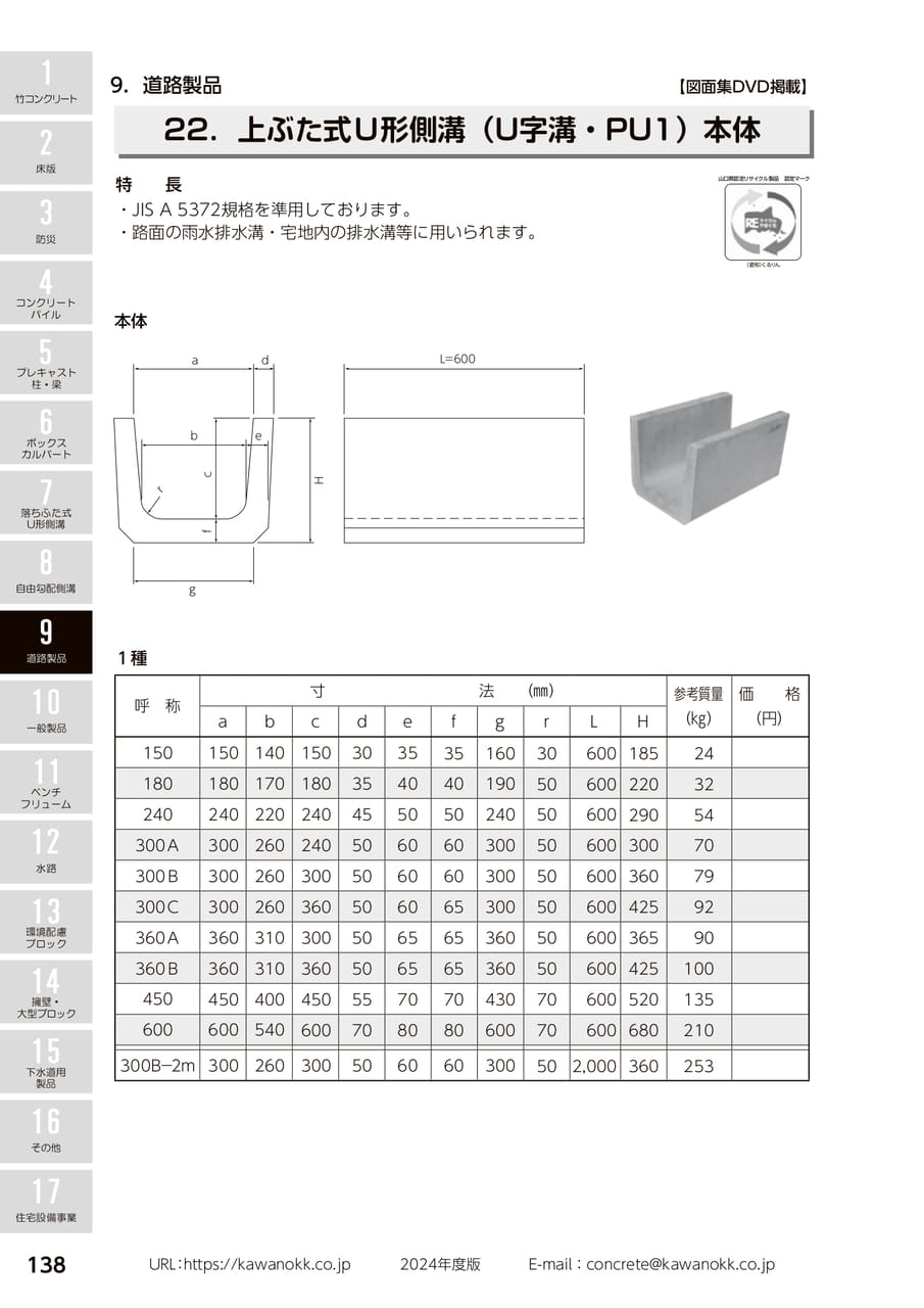 上ぶた式U形側溝 138