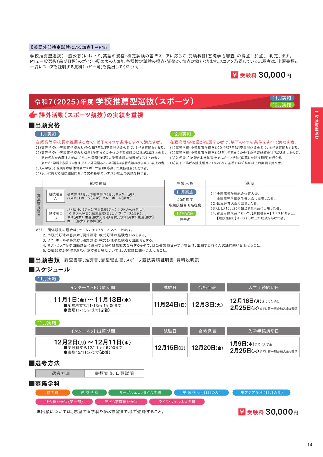 P14 学校推薦型選抜(スポーツ)