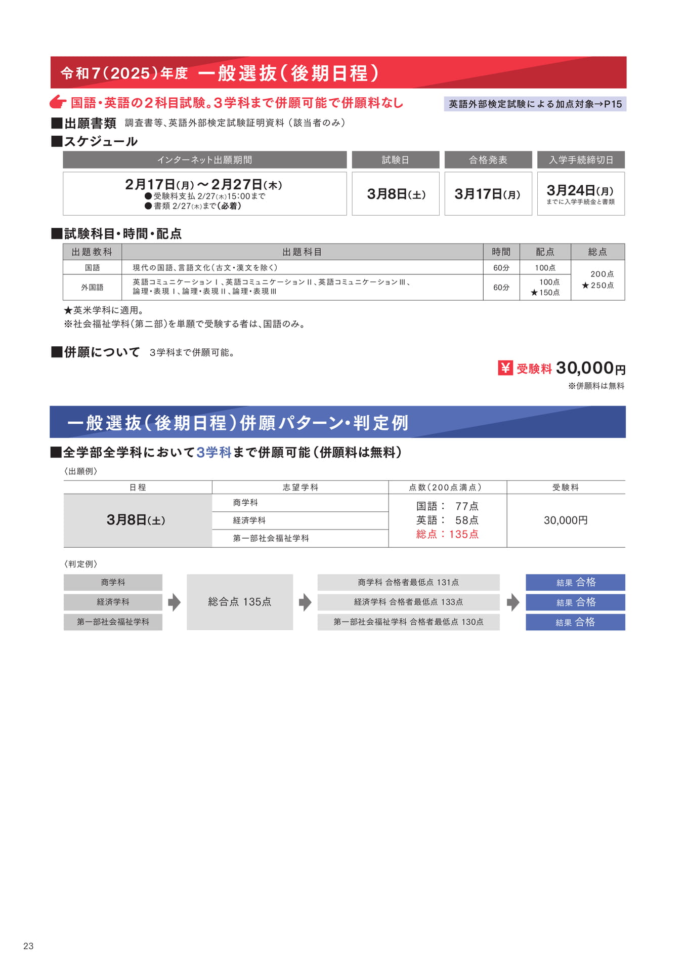 P23 一般選抜(後期日程)