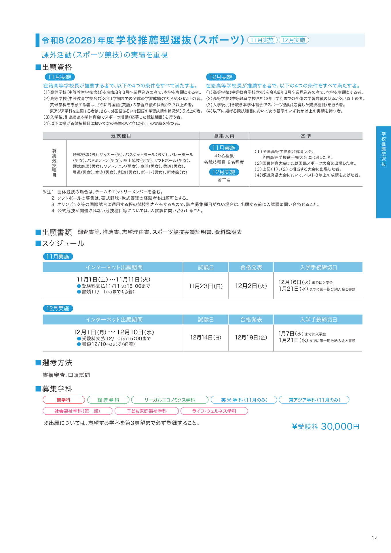 P14　学校推薦型選抜（スポーツ）  