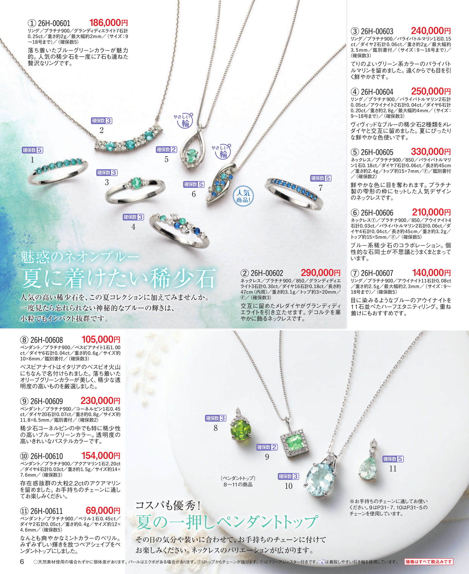 Page 06 夏に着けたい稀少石/夏の一押しペンダントトップ