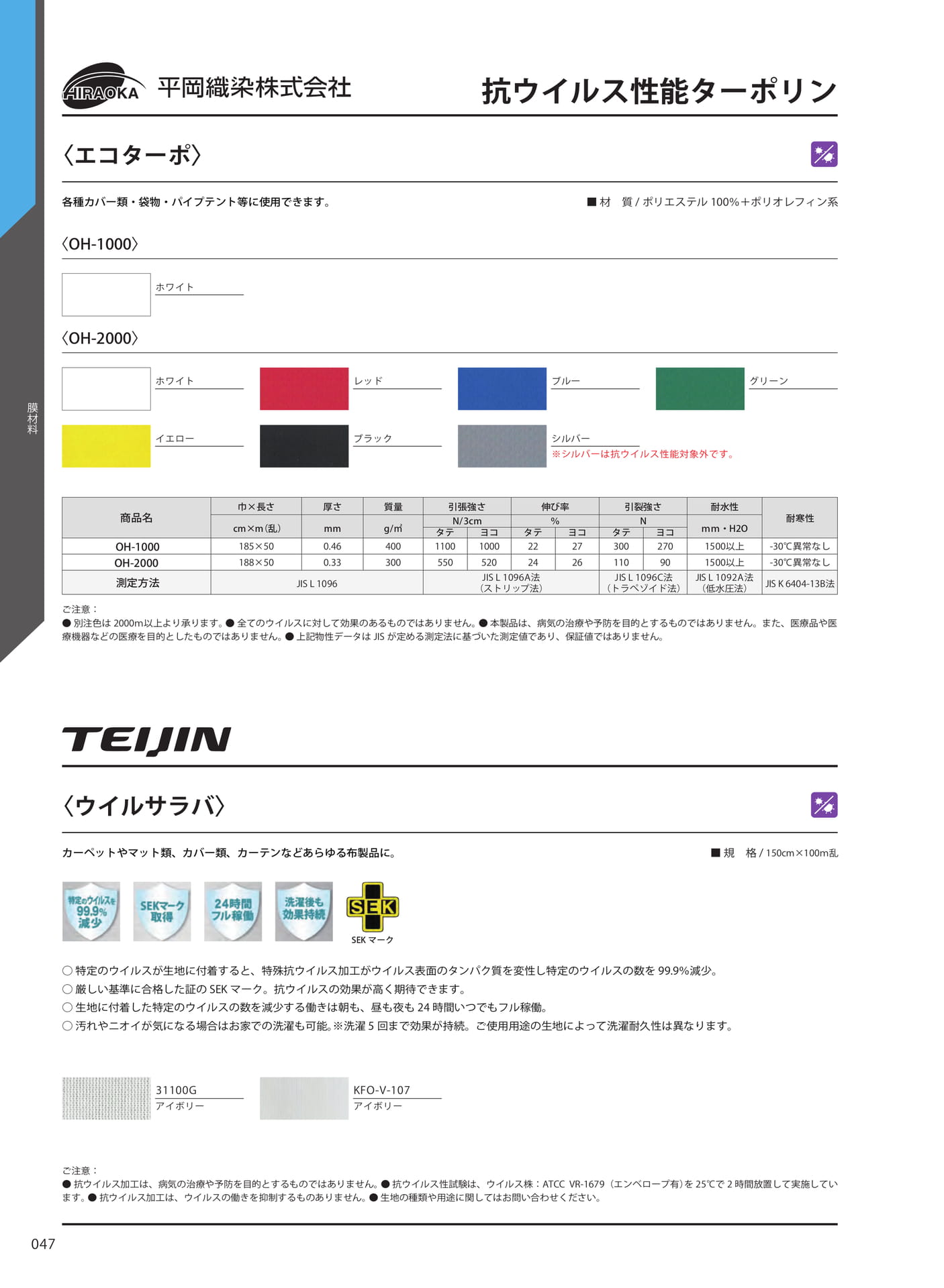 抗ウイルス性能ターポリン