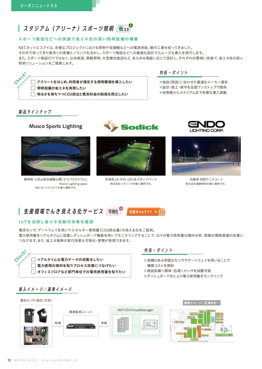 スタジアム（アリーナ）スポーツ照明/生産現場でんき見える化サービス