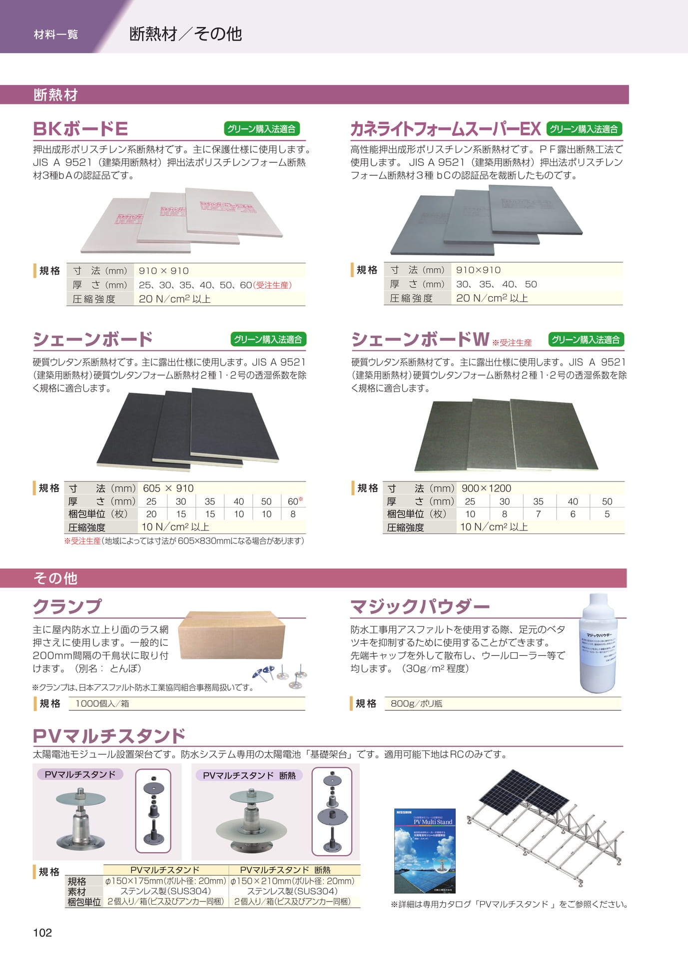 材料一覧（断熱材その他）