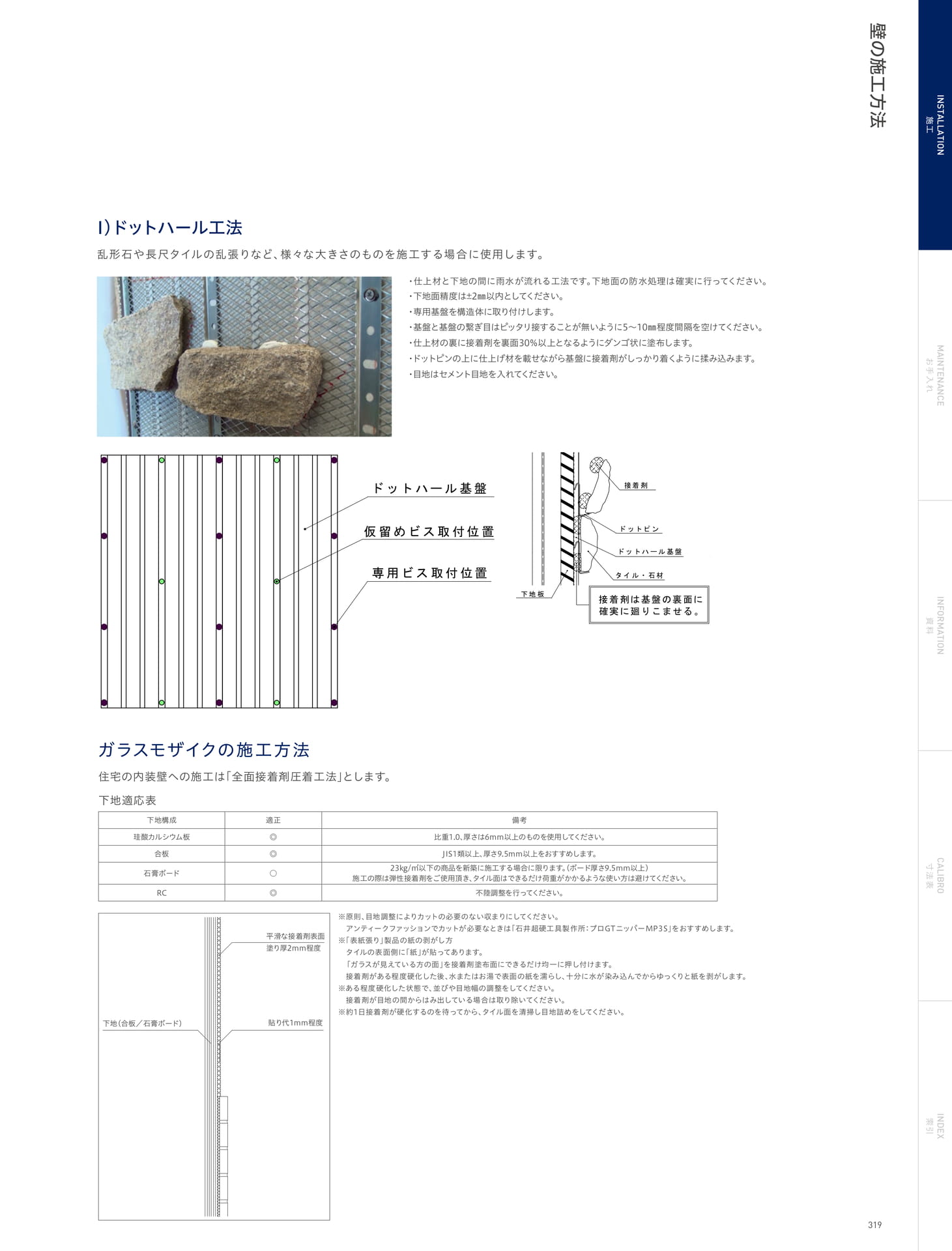 INSTALLATION 施工 壁の施工方法 ドットハール工法/ガラスモザイクの施工方法