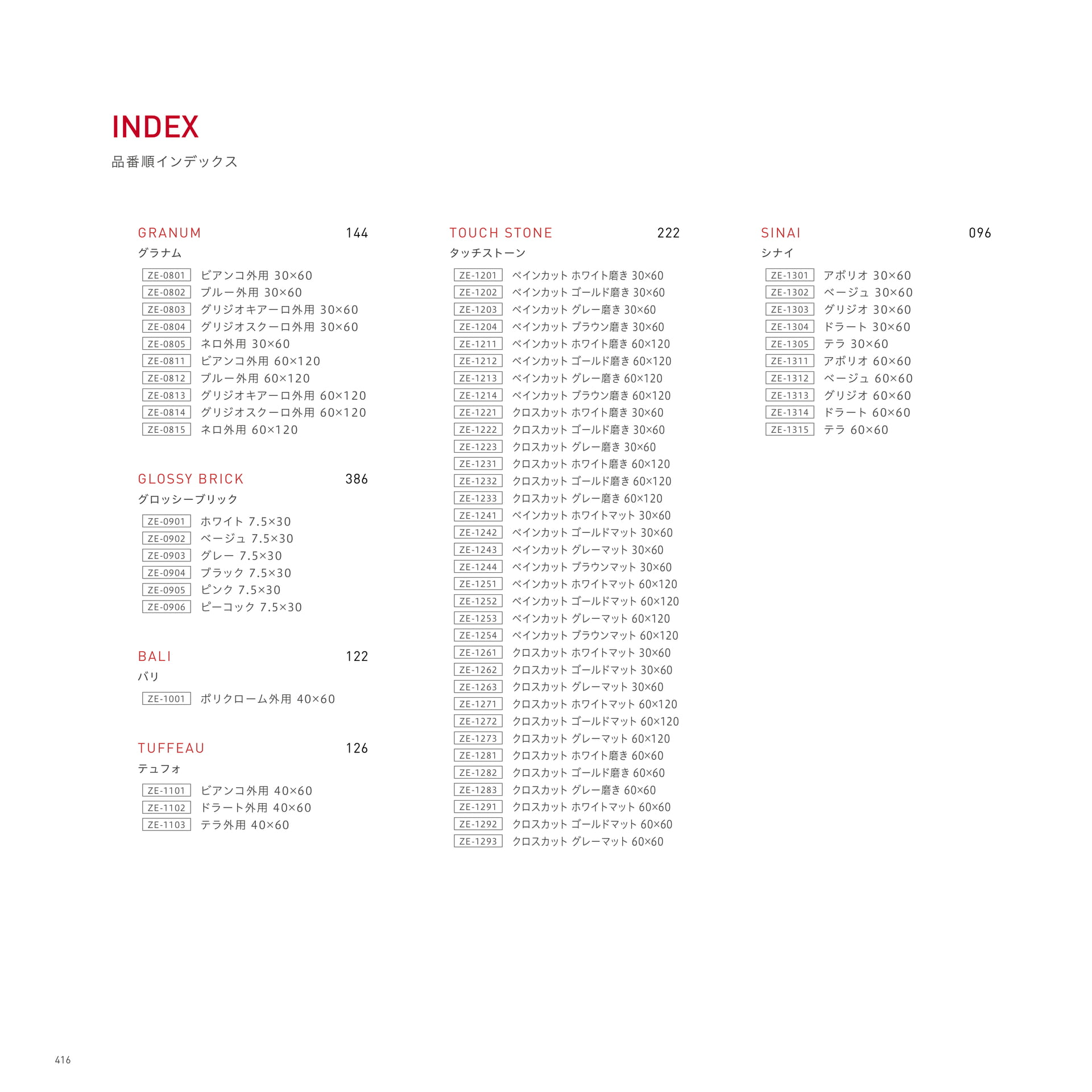 INDEX 品番順インデックス
