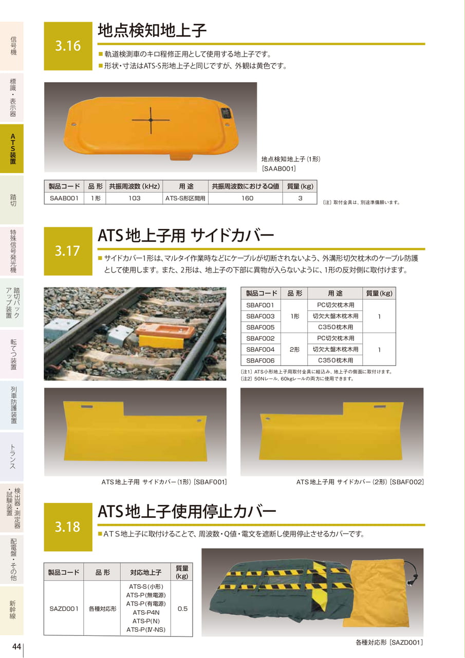 3.16 地点検知地上子/3.17 ATS地上子用サイドカバー/3.18 ATS地上子使用停止カバー