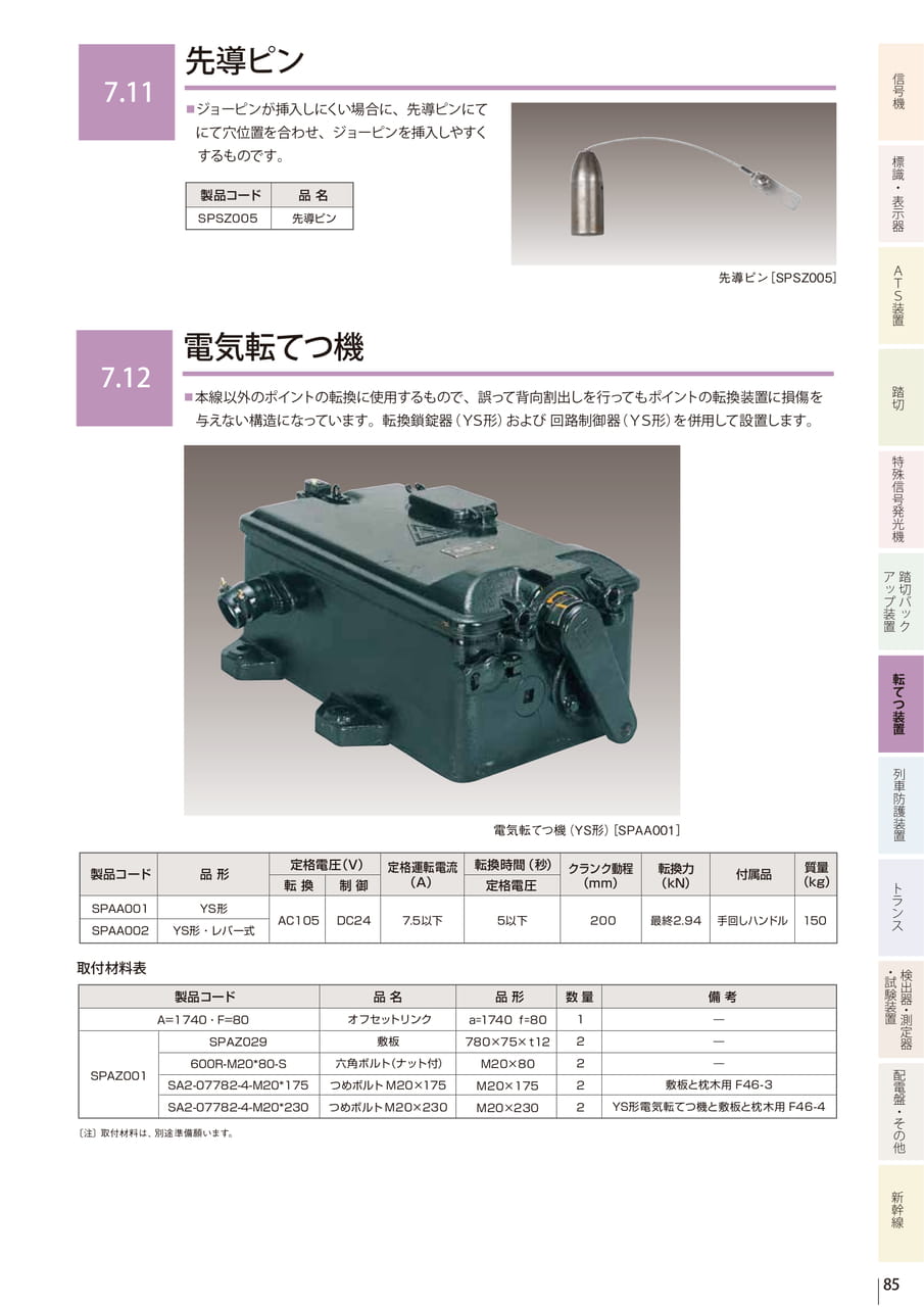 7.11 先導ピン/7.12 電気転てつ機