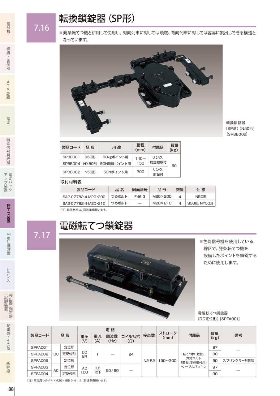 7.16 転換鎖錠器(SP形)/7.17 電磁転てつ鎖錠器