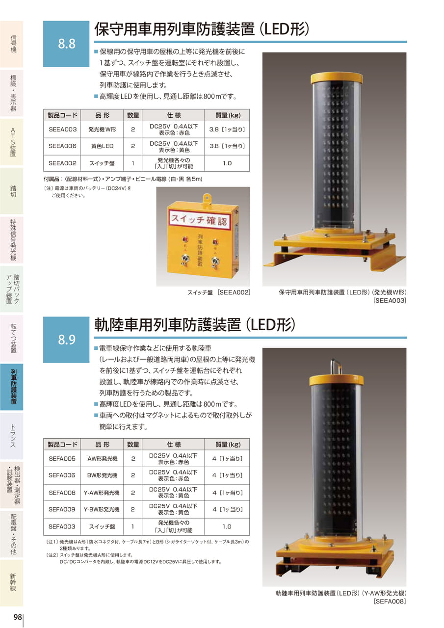 8.8 保守用車用列車防護装置(LED形)/8.9 軌陸車用列車防護装置(LED形)