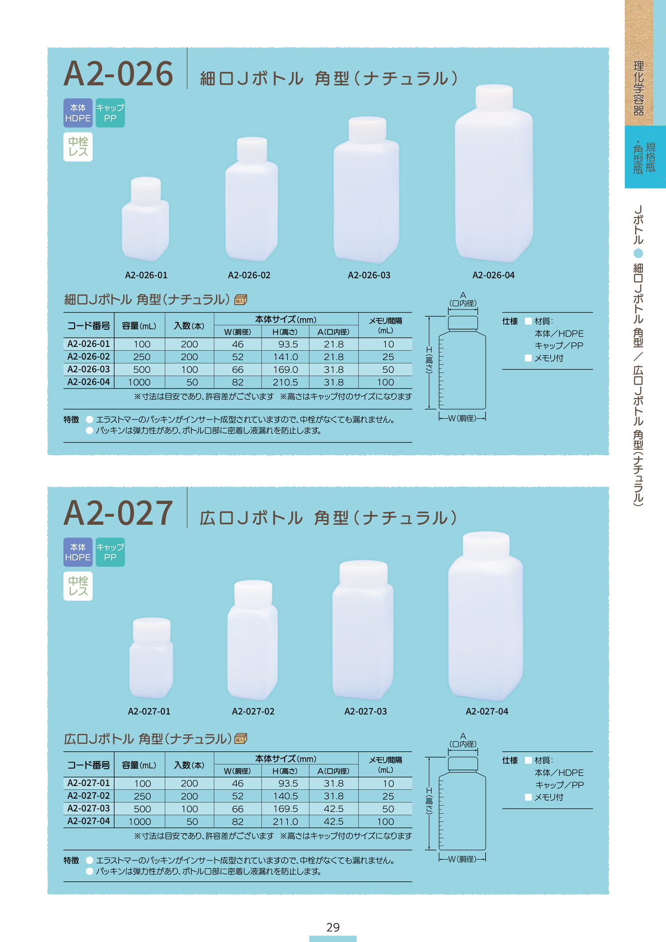 P.031 Jボトル A2-026/A2-027 (カタログ上表記P.029)