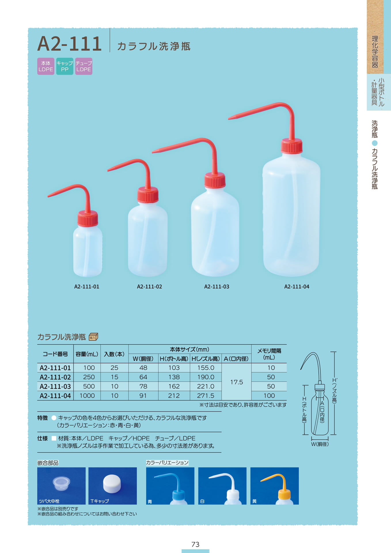 P.075 洗浄瓶 A2-111 (カタログ上表記P.073)